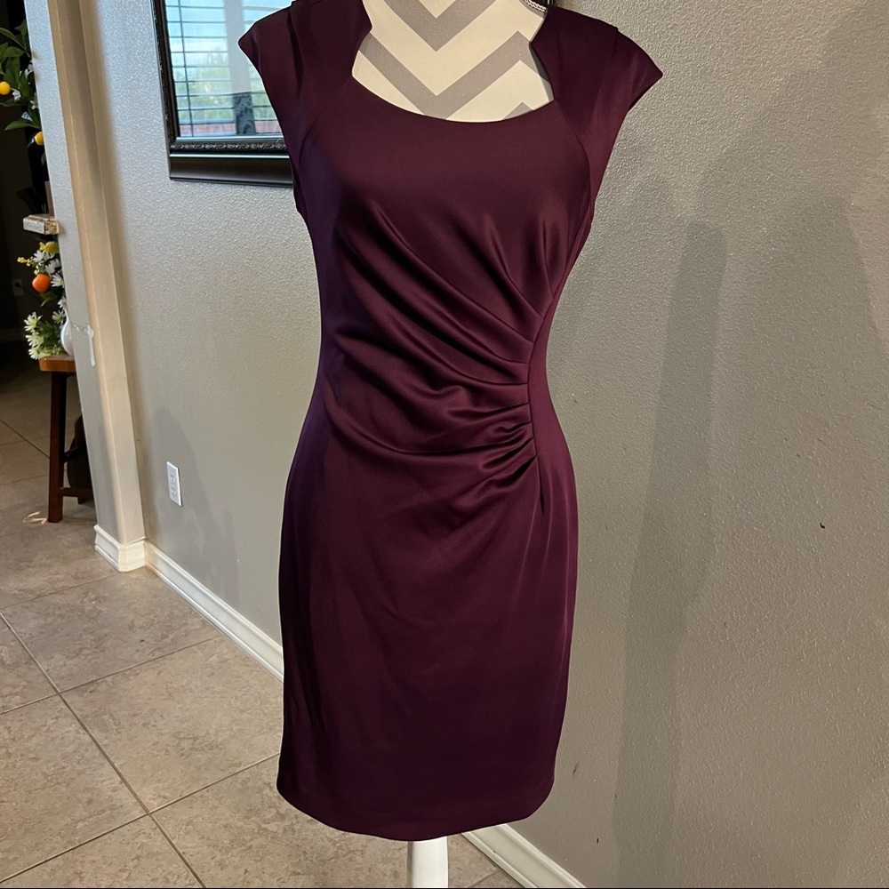 Calvin Klein | horseshoe neck plum sheath dress | size 8